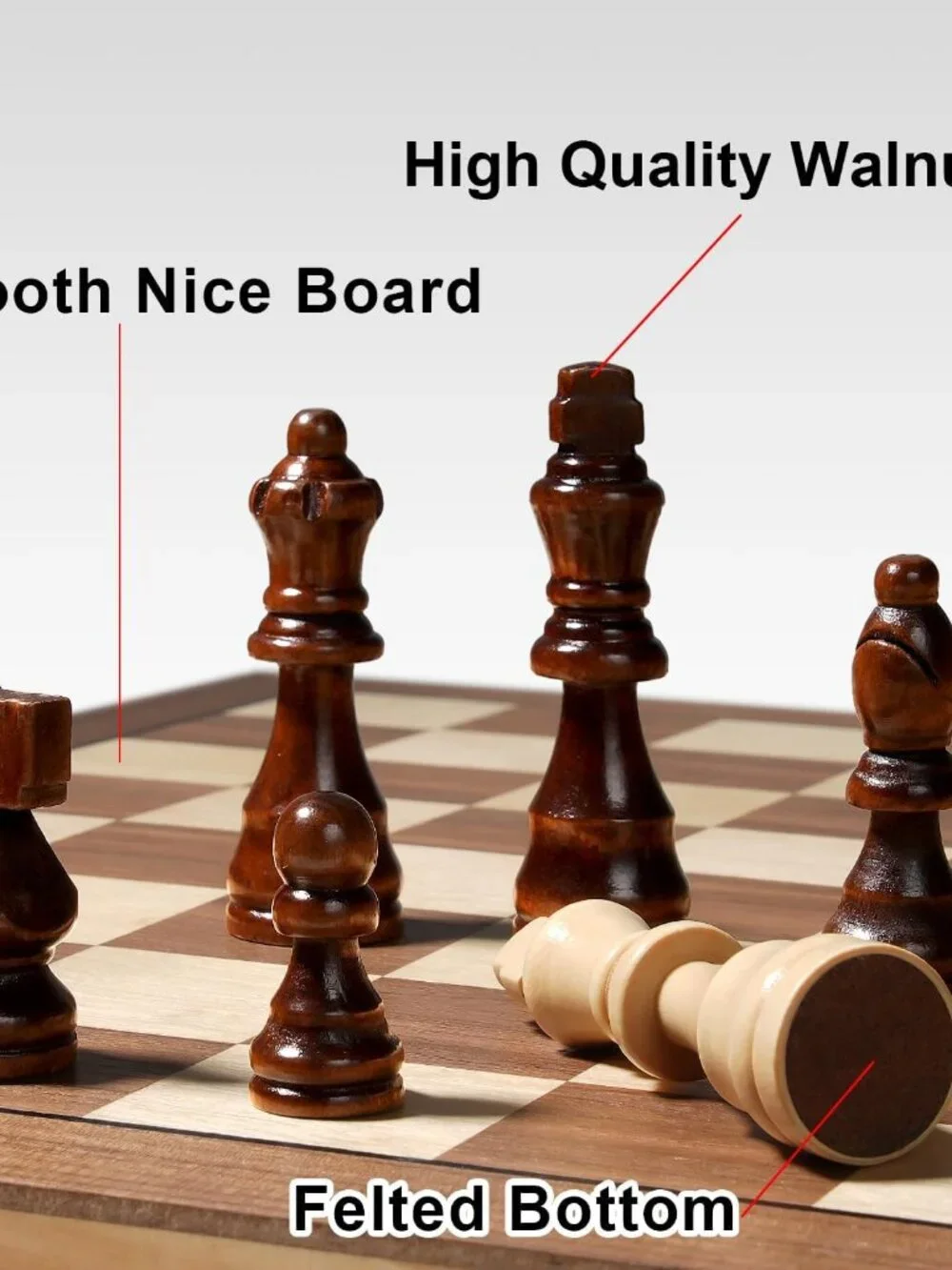 17 Inch Large Chess Set for Adults & Kids, Foldable Wooden Chess Board for Kids,